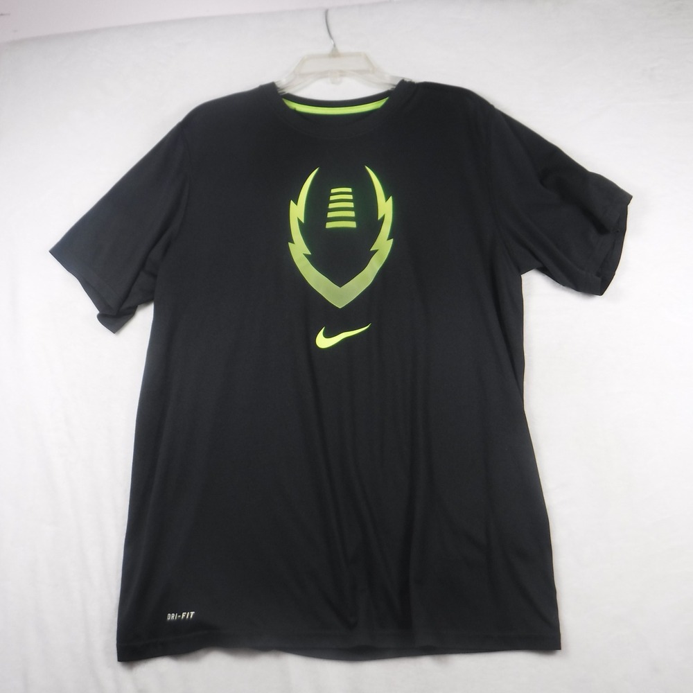 Nike Dri-FIT Mens Large Black Neon Green Football Graphic Training T-Shirt L